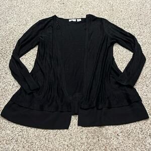 Adrienne Vittadini 100% Linen Black Cardigan Open Front Sweater Size Medium